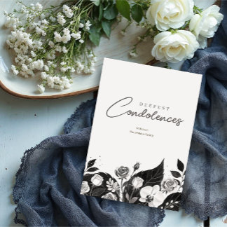 Carte Bordure Florale Élégante Noir & Blanc de Sympathie