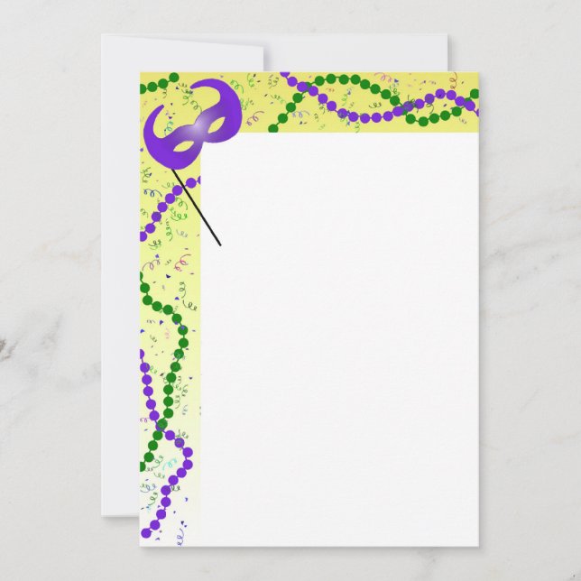Carte Bordure Mardi Gras Perles et Masque (Devant)