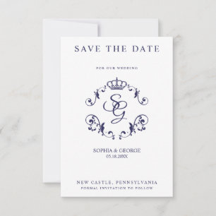 Carte Bordure ornementale bleue avec couronne et initial