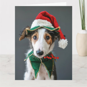 Carte Borzoi Elf Puppy Christmas Card