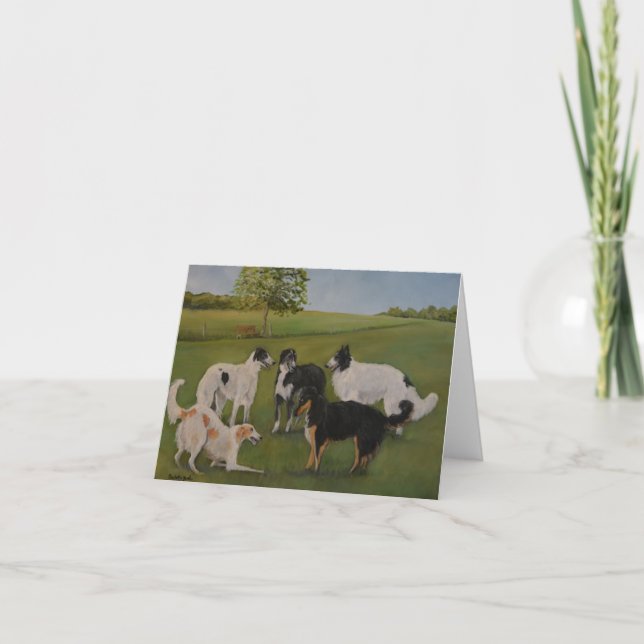Carte Borzoi Play Time Original Chien Art Note Card (Devant)