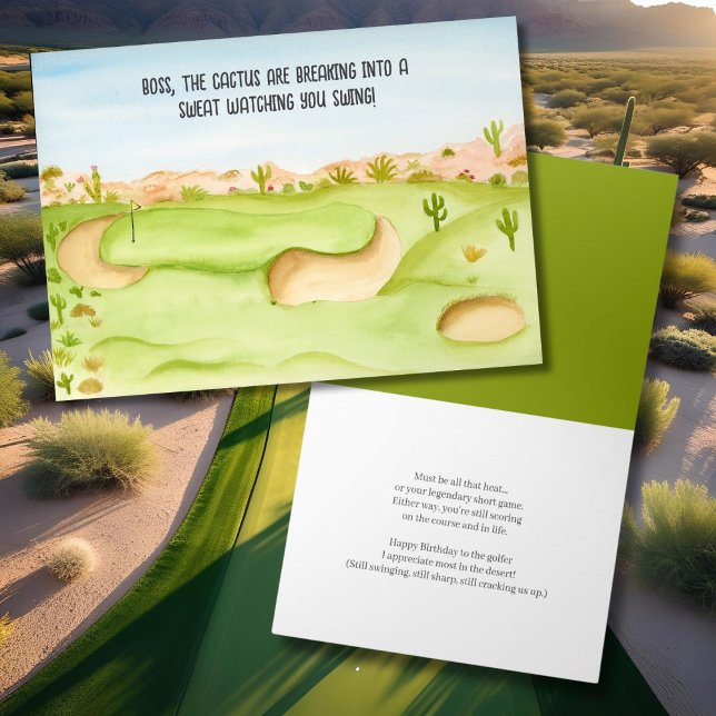 Carte Boss Birthday Desert Golf Course aquarelle (Créateur téléchargé)