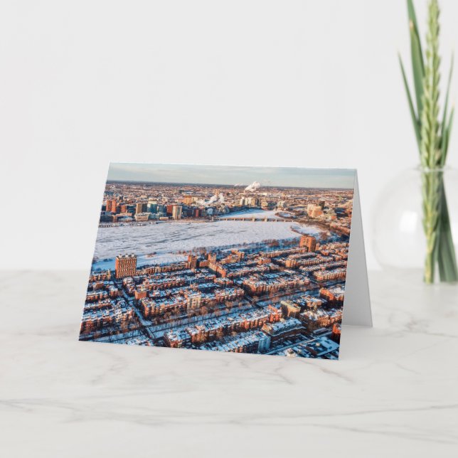 Carte Boston Charles River et Brownstones dans la neige (Devant)