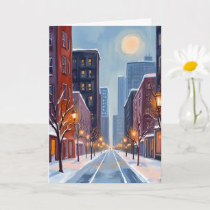 Carte Boston Hiver   Massachusetts Ville Aquarelle