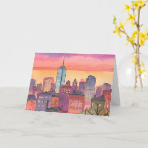 Carte Boston North End   Aquarelle MA Paysage Urbain