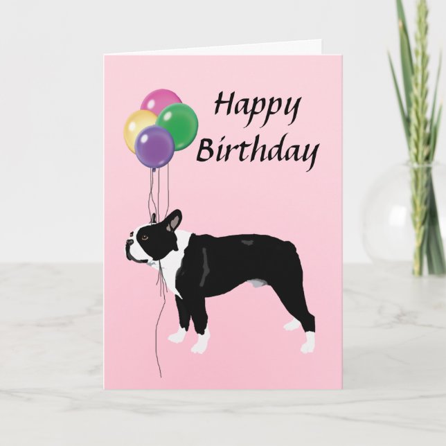 Carte Boston Terrier avec le joyeux anniversaire de (Devant)