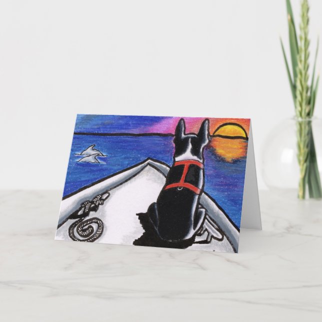 Carte Boston Terrier Boat Sunset Custom (Devant)