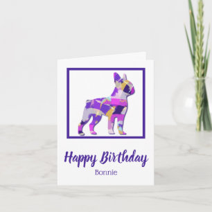 Carte Boston Terrier Chien Silhouette mignonne pourpre P