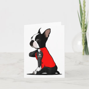 Carte Boston Terrier Chien Tattoo J'aime papa Famille dr
