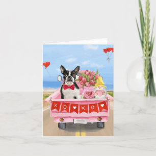 Carte Boston Terrier Chien Valentine's Day Truck Hearts