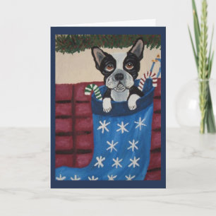 Carte Boston Terrier de Noël dans un bas