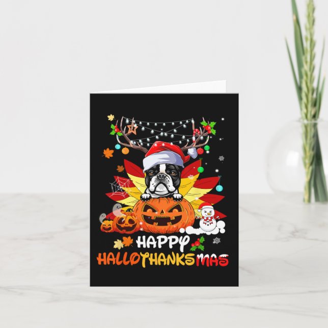 Carte Boston Terrier Dog Halloween And Merry Christmas (Devant)