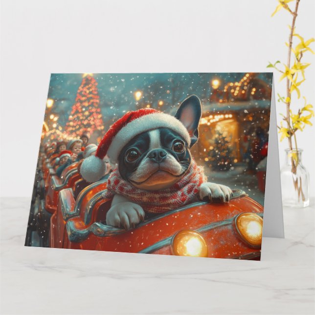 Carte Boston Terrier Dog Roller Dessous de verre Noël (Fleur jaune)