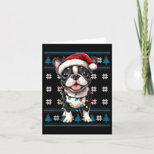 Carte Boston Terrier Père Noël Arbre de Noël Lumières Bo