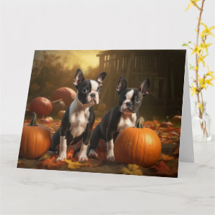 Carte Boston Terrier Puppy Automne Citrouille de plaisir
