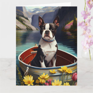 Carte Boston Terrier sur une rame : une aventure Pittore