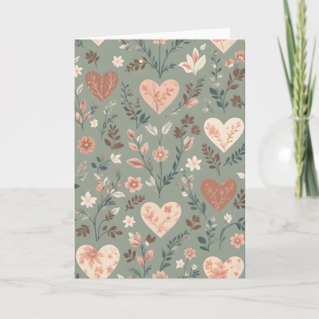 Carte Botanical Hearts Romantic Floral Seamless Pattern  (Devant)