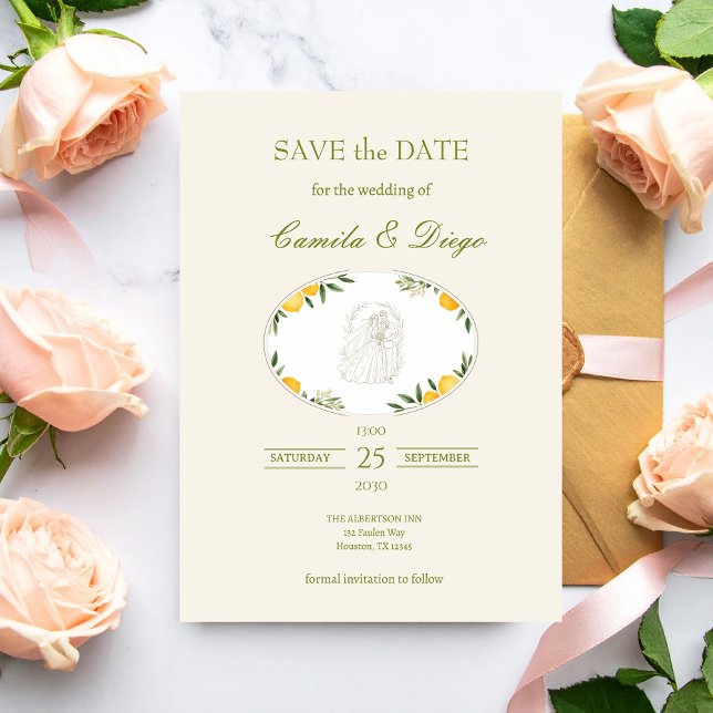 Carte Botanical Lemon Olive Wedding Save the Date (Créateur téléchargé)