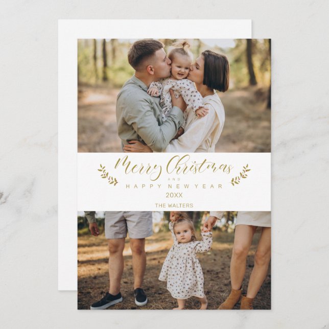 Carte Botanical Themed Christmas Custom Photo Script (Devant / Derrière)