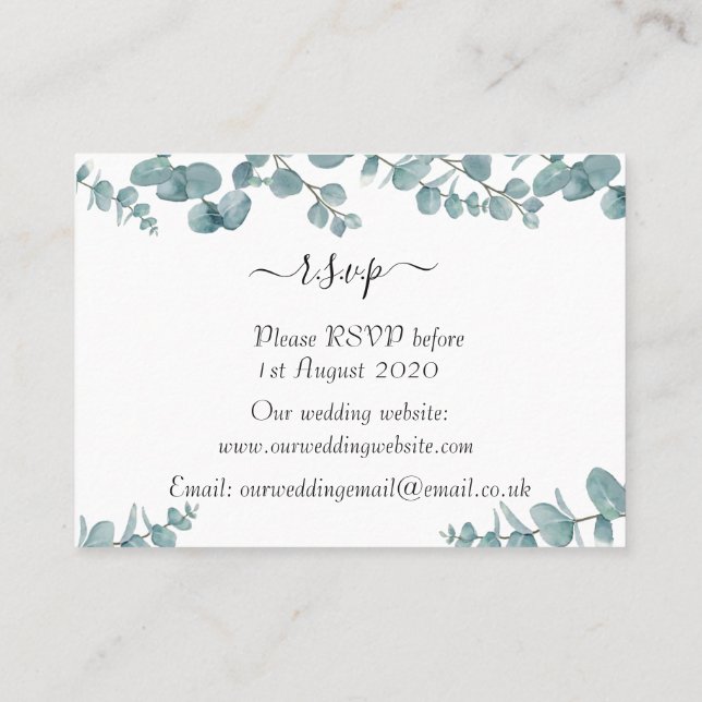 Carte Botanique Eucalyptus Mariage RSVP Enclôture (Dos)