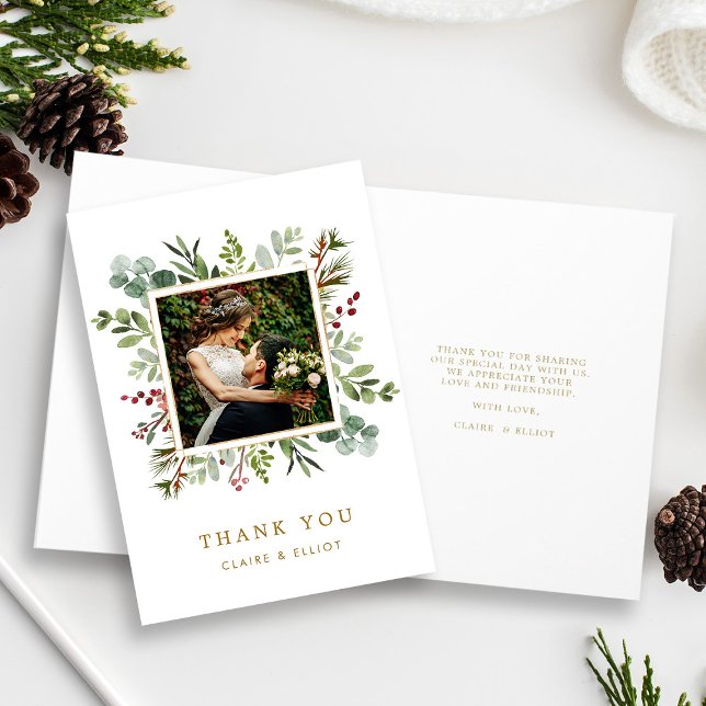 Carte Botanique Vacances Gold Mariage Merci photo (Front & Inside)