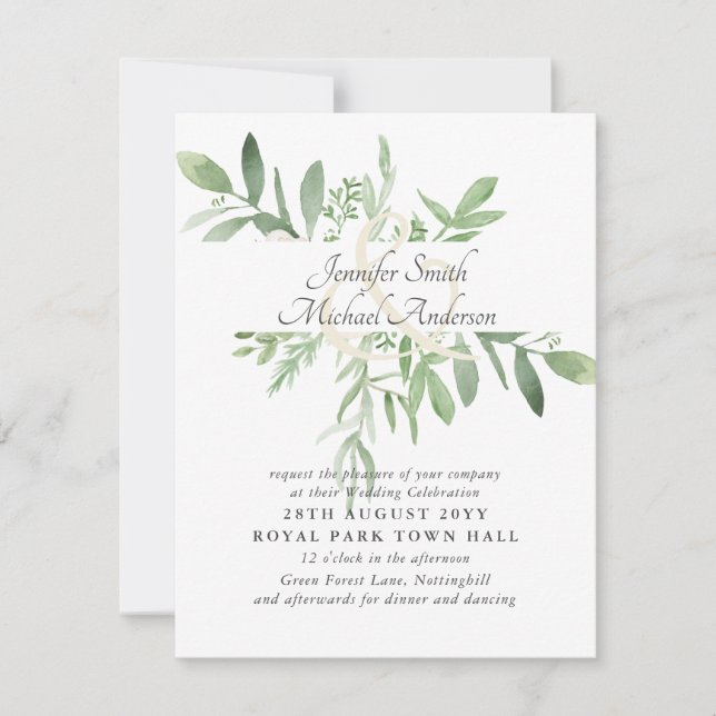 Carte Botanique Verdure Feuille Mariage moderne invite (Devant)