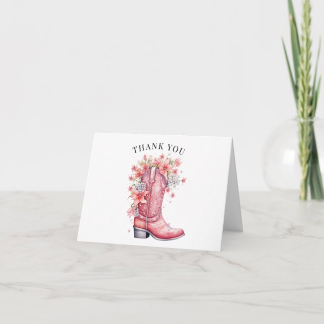 Carte Botte rose cowboy Aquarelle Merci Floral (Devant)