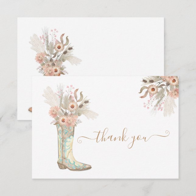 Carte Bottes de cowboy Floral Western Merci Note (Devant / Derrière)