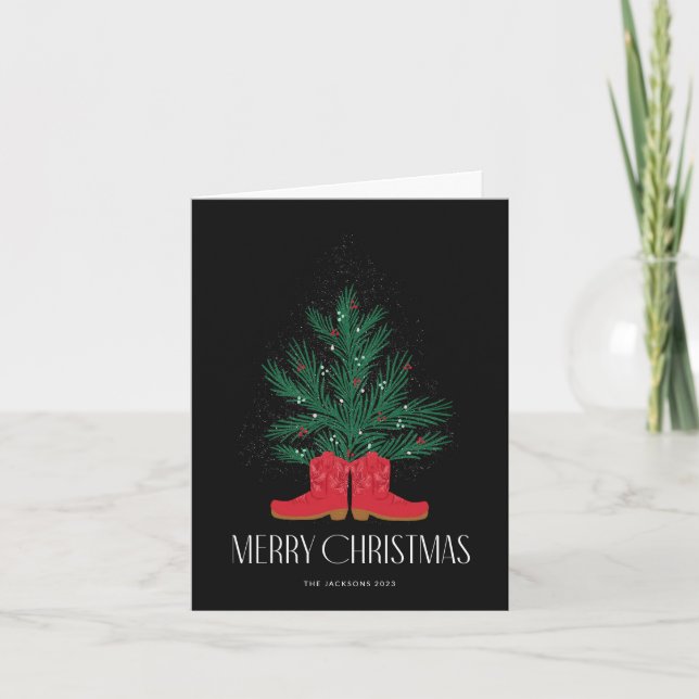 Carte Bottes de cowboy rouges et Noël d'épinette (Devant)