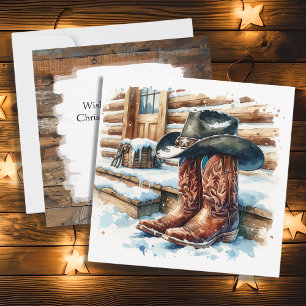 Carte Bottes de cowboy sur le porche avant Noël