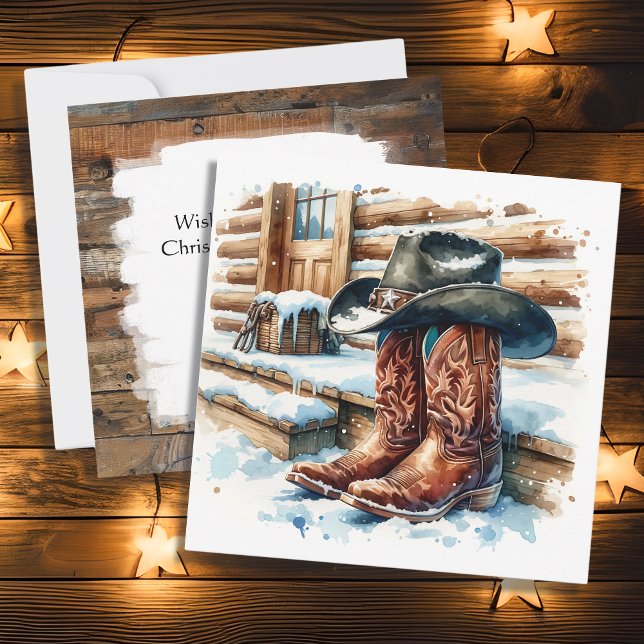 Carte Bottes de cowboy sur le porche avant Noël (Créateur téléchargé)