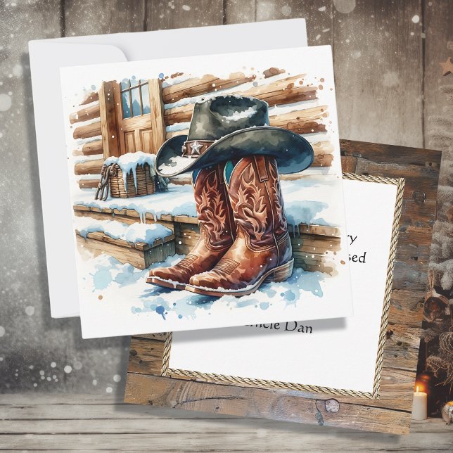 Carte Bottes de cowboy sur le porche avant Noël (Créateur téléchargé)