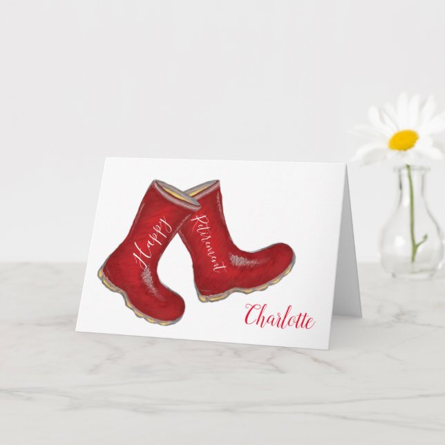 Carte Bottes de jardinage rouges de femme de retraite he (Petite plante)
