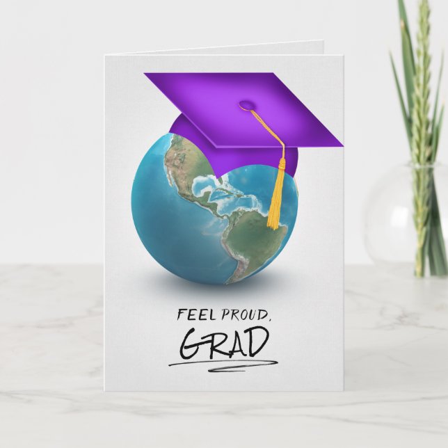 Carte bouchon de graduation violet sur le globe (Devant)