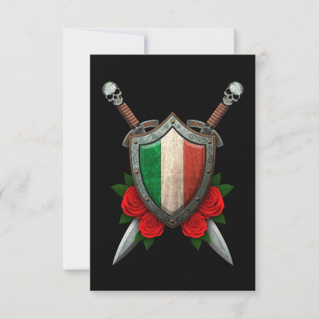 Carte Bouclier drapeau italien usé et épées avec Roses (Devant)