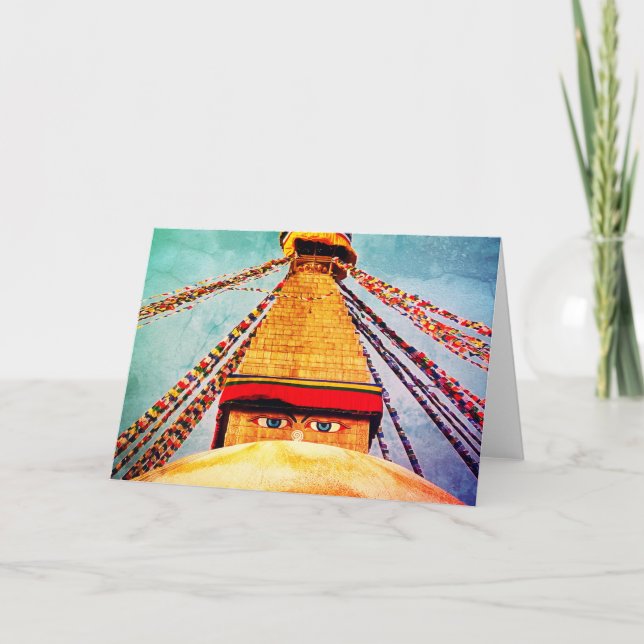 Carte Boudhanath Stupa, Bouddha Eyes, Katmandou, Népal (Devant)