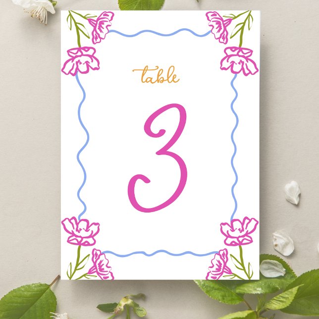 Carte Bougainvilliers méditerranéens Mariage Numéro de t ( Mediterranean magic! Guide guests in style with this vibrant, Amalfi-inspired wedding table number.)