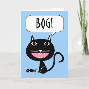 Carte Bouge ! Bonjour en croate, Chat noir avec os de po