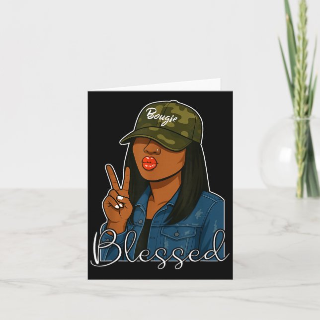 Carte Bougie Blessed Camo Hat Christian Black Woman  (Devant)