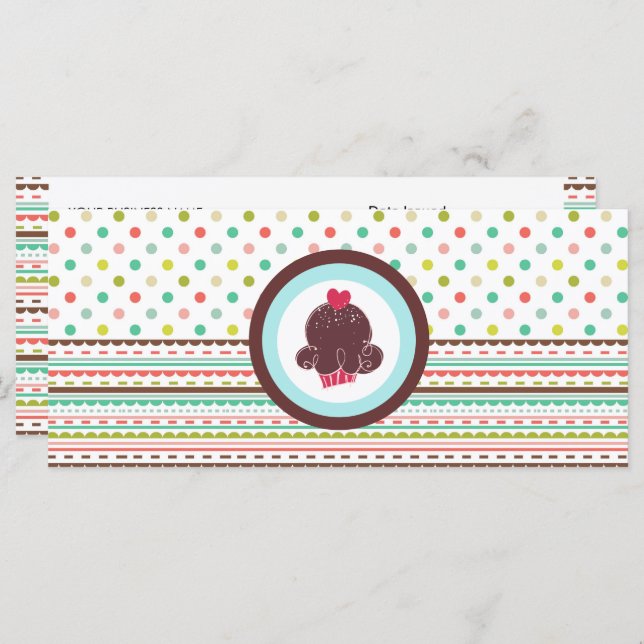 Carte Boulangerie ou Cupcake Shop Certificats cadeaux (Devant / Derrière)