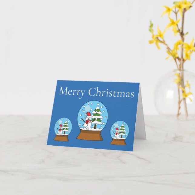 Carte Boule à neige avec bonhomme de neige et pin | Pers (Fleur jaune)