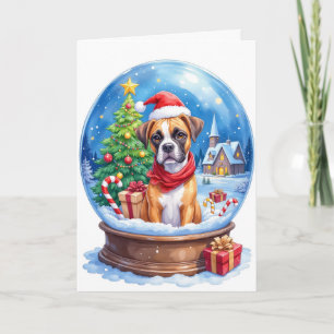 Carte Boule à neige de Noël de Boxer Fêtes d'hiver Chien