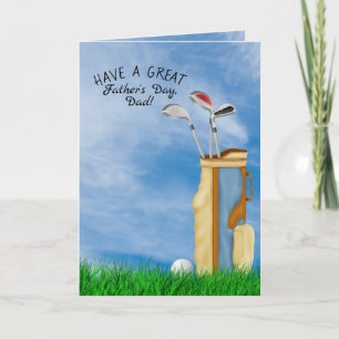 Carte Boule de fête des pères-golf et sac dans l'herbe