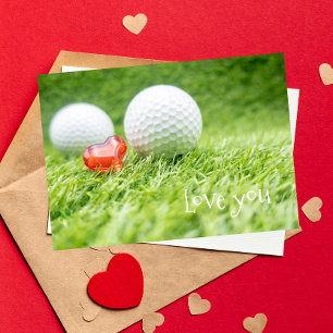 Carte Boule de golf avec amour coeur rouge sur vert Vale