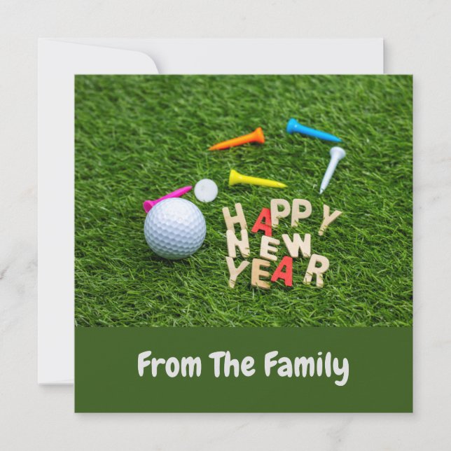 Carte Boule de golf et tee-shirt avec Bonne Année en ver (Devant)