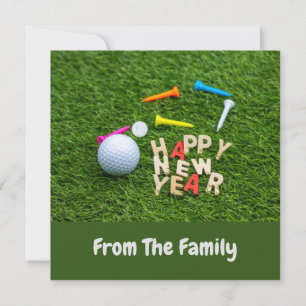 Carte Boule de golf et tee-shirt avec Bonne Année en ver