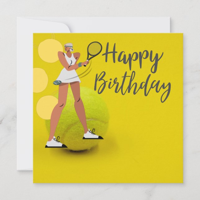 Carte Boule de tennis avec raquette sur jaune (Devant)