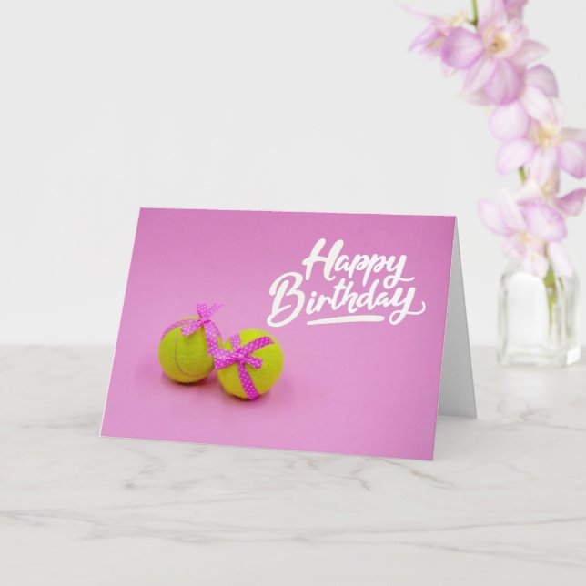 Carte Boule de tennis avec ruban rose à l'anniversaire r (Orchidée)
