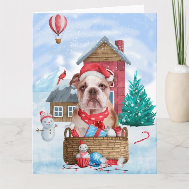 Carte Bouledogue anglais dans la maison de Noël pour chi (Devant)