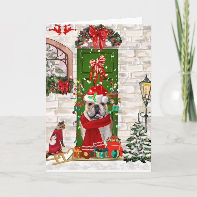Carte Bouledogue anglais Noël   (Devant)